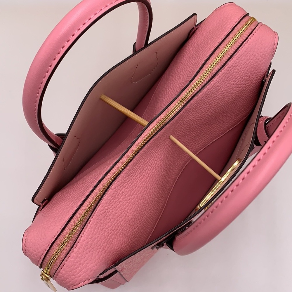 MICHAEL KORS Mercer Sm TZip Logo Leather Belted Satchel Crossbody Carnation - Picture 12 of 16